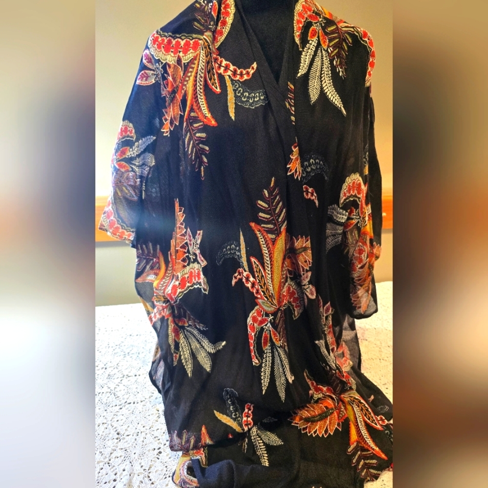 Ultra Pink black and red Kimono with Tassels 3X